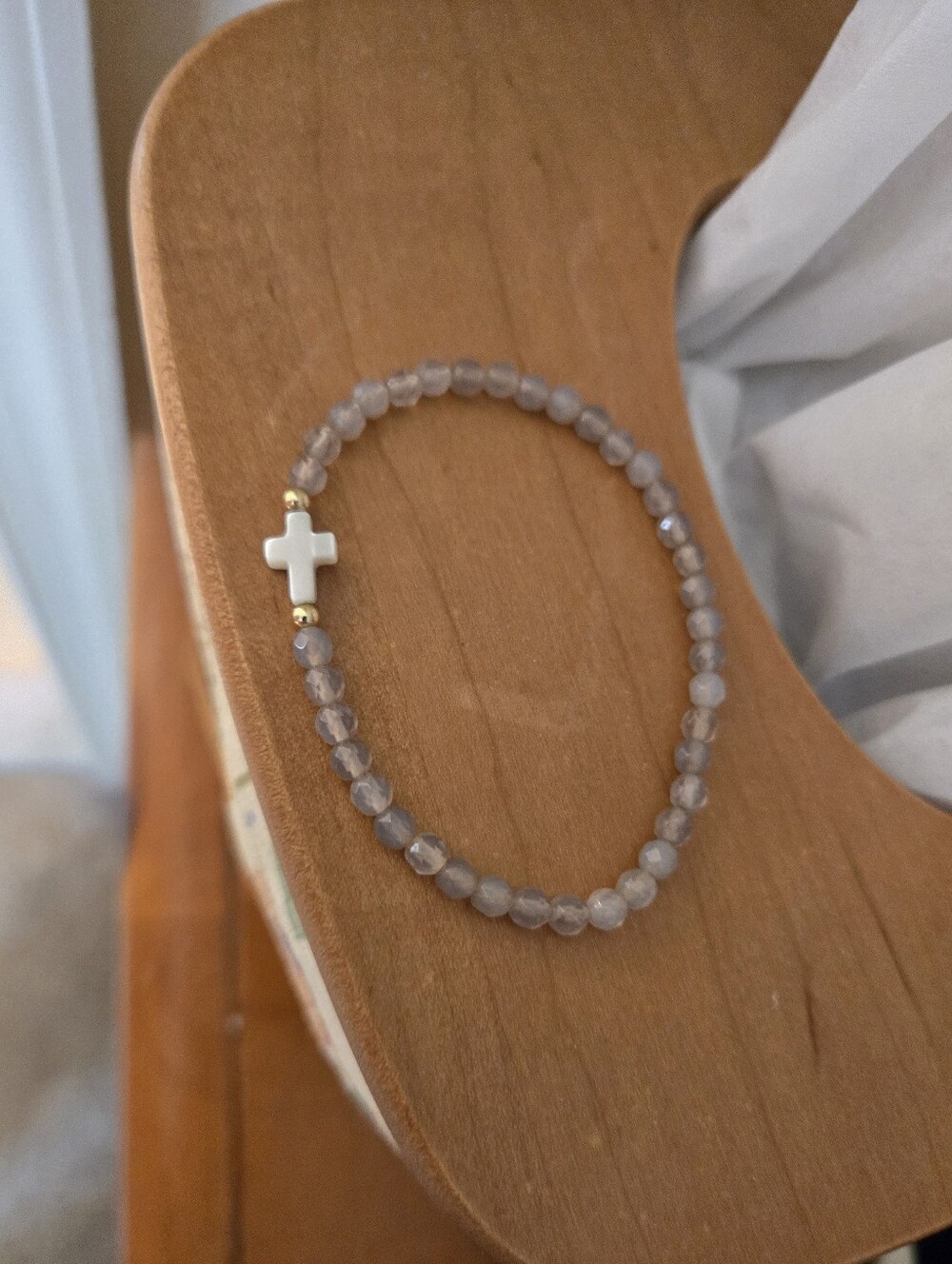 Boutique Delicate Beaded Bracelet with White Cross Accent